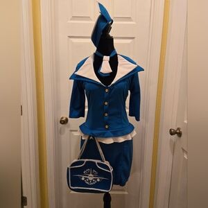 Never Worn California Costumes Blue/White Flight Attendant Stewardess Costume